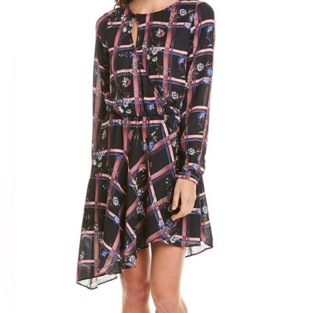NWT Parker Painterly Plaid Asymmetrical Long Sleeve Midi Dress Medium Fairycore
